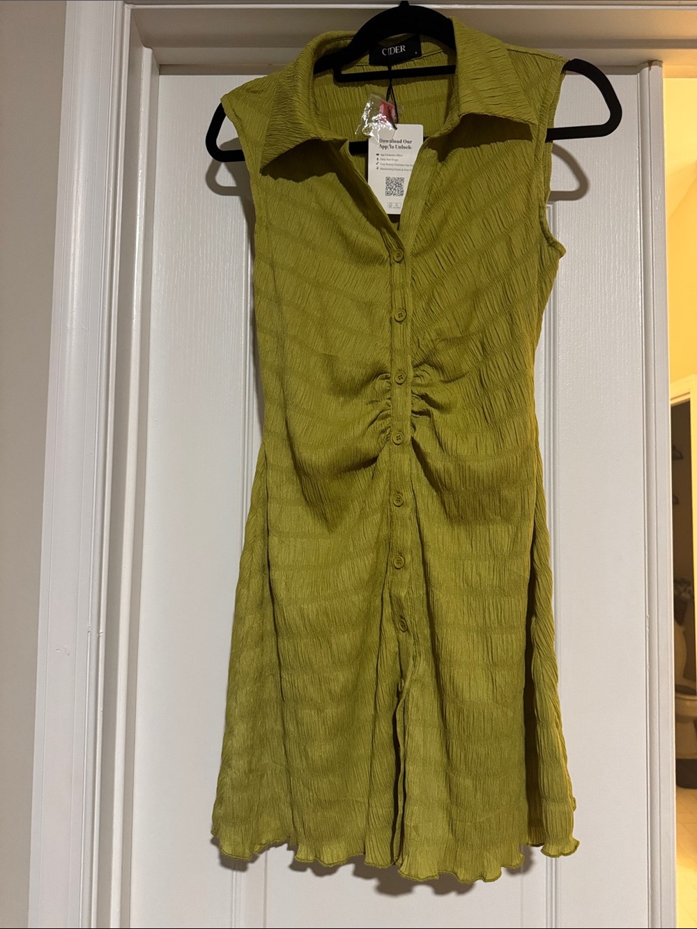 Cider Sleeveless Ruched Button-Front Dress in Olive